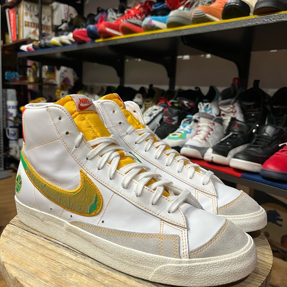Nike White and Yellow High-Top Sneakers